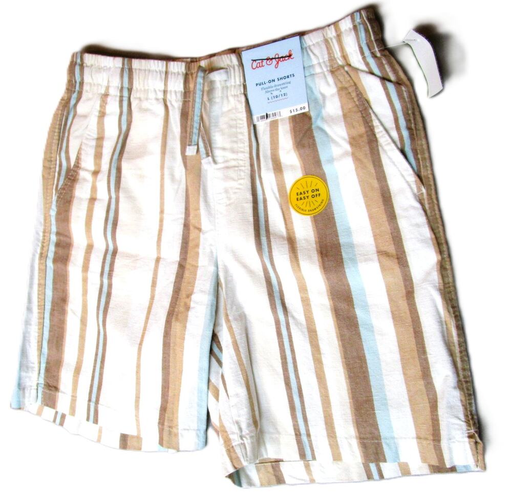 Cat & Jack Boys Pull-On Shorts with Drawstring Earth Tone Stripes Size L 10/12